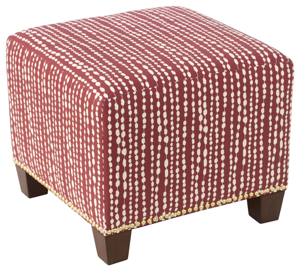 Quinn Square Nail Button Ottoman, Line Dot Holiday Red