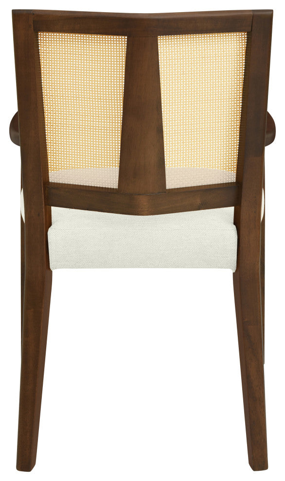 GDF Studio Modern Rattan Backrest Dining Chairs, Seat, Set of 2, Walnut/Beige