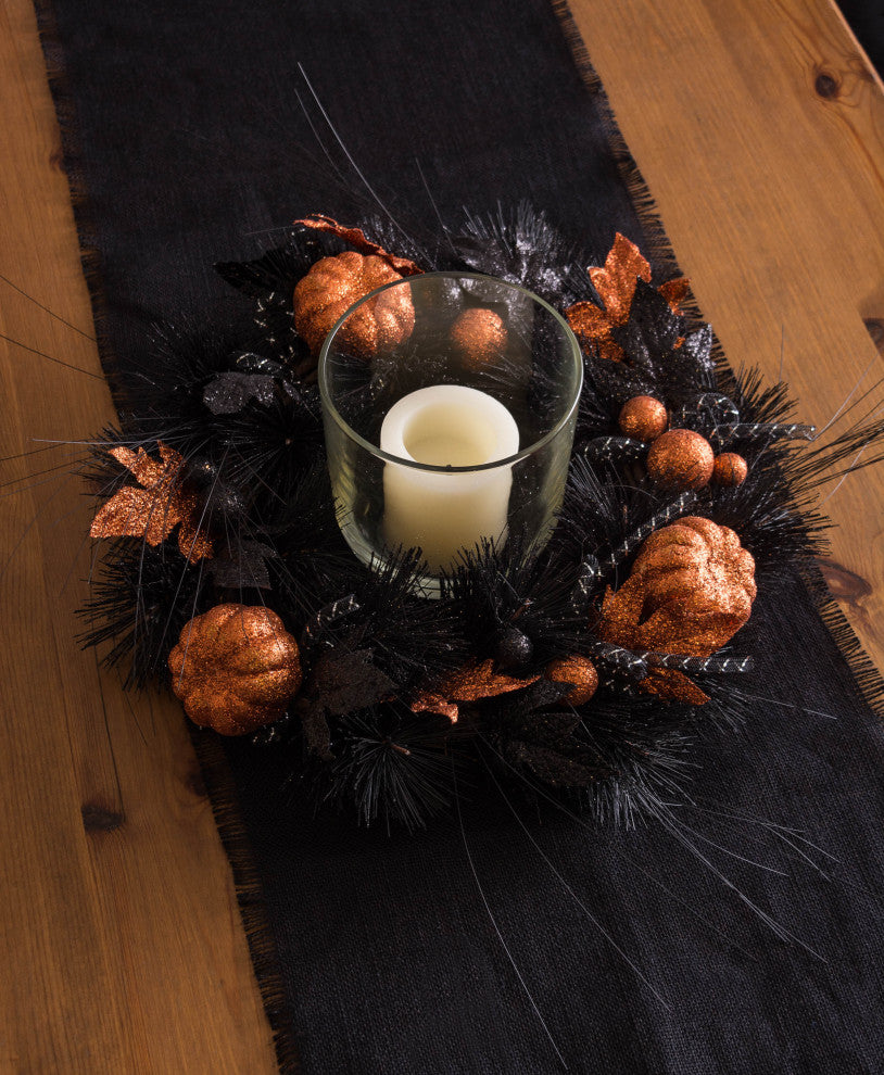 Black Halloween With Pum-Packins Wreath