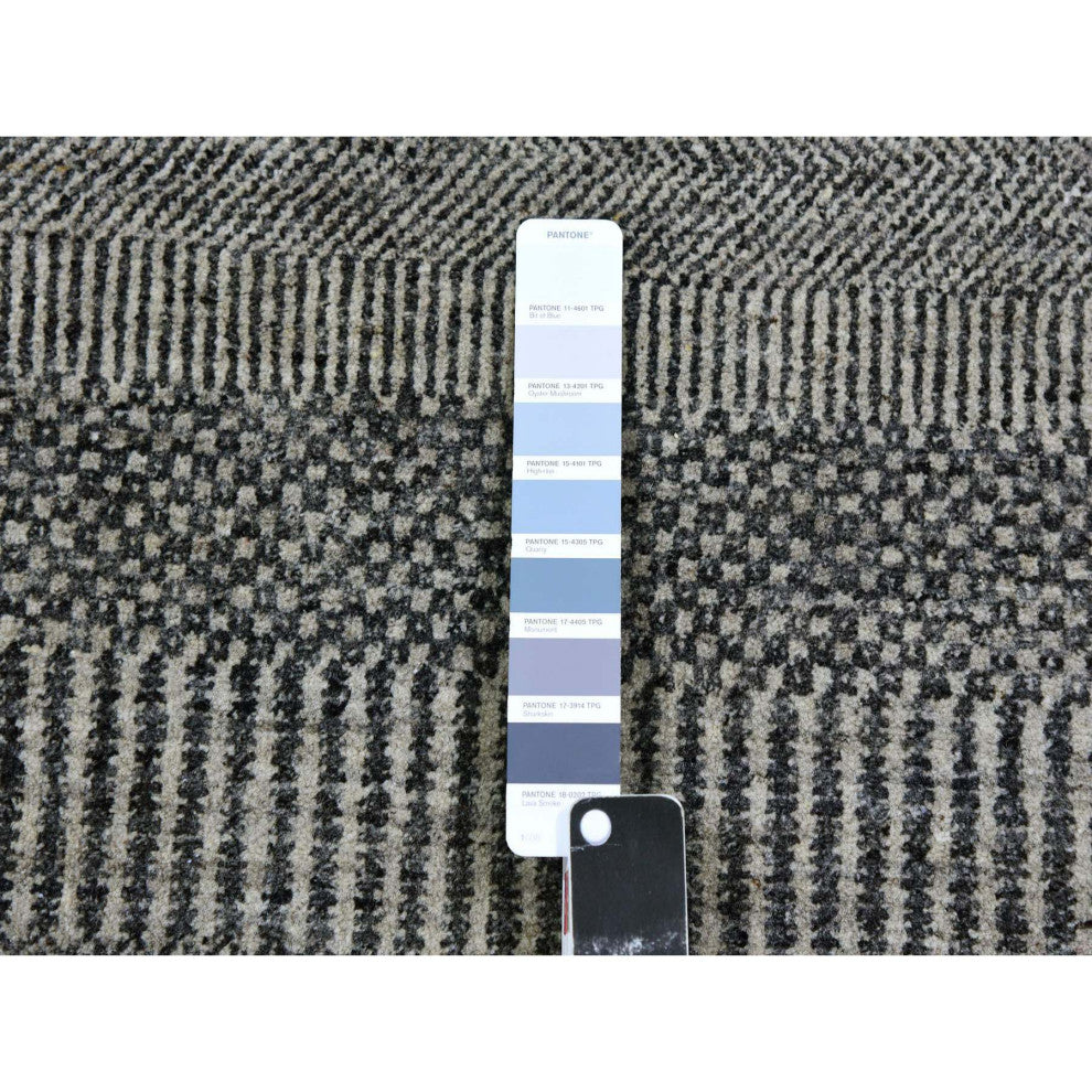 Rustic Gray Grass Design Hand Knotted Undyed Wool XL Runner Rug, 2'5"x15'10"