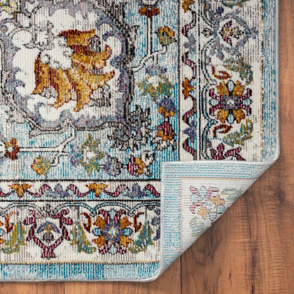 8" x 10" Blue and Ivory Center Medallion Area Rug