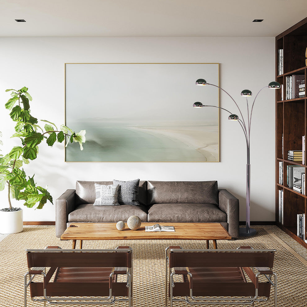 Mushroom 5 Light Arc Floor Lamp, Black Nickel, Dimmer Switch, Marble Base