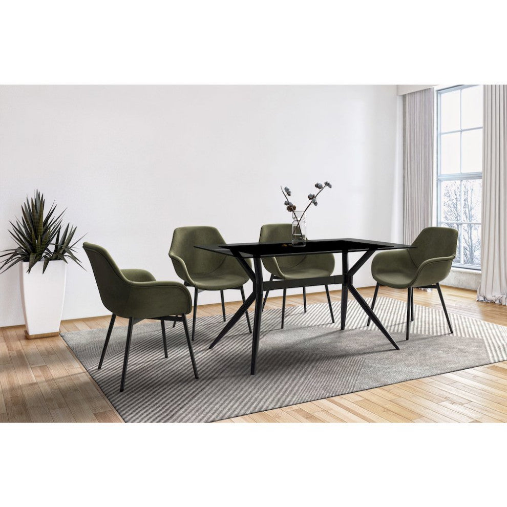 Elega Series Black Carbon Steel Dining Table 71 With Clear Glass Top