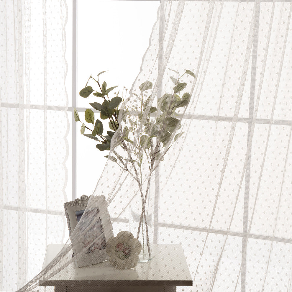 Jacquard Sheer Lace Dotted Curtain Pair
