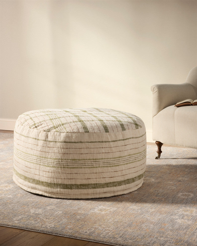 Chris Loves Julia x Loloi Wallace Cream 36"W x 36"D x 17"H Round Pouf