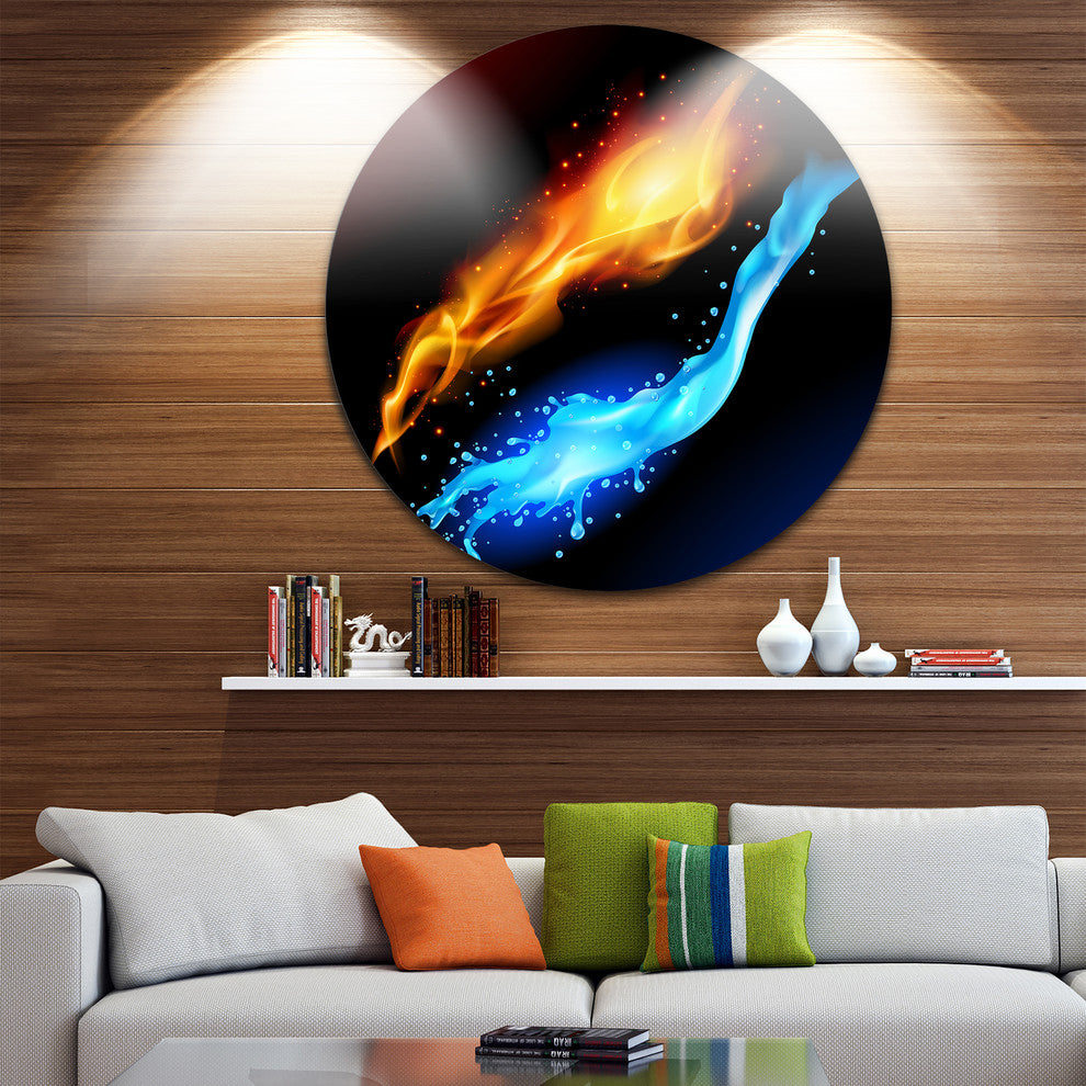 Fire And Water, Contemporary Art Round Wall Art, 11"