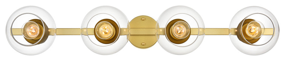 4 Light Brass And Clear Bath Sconce