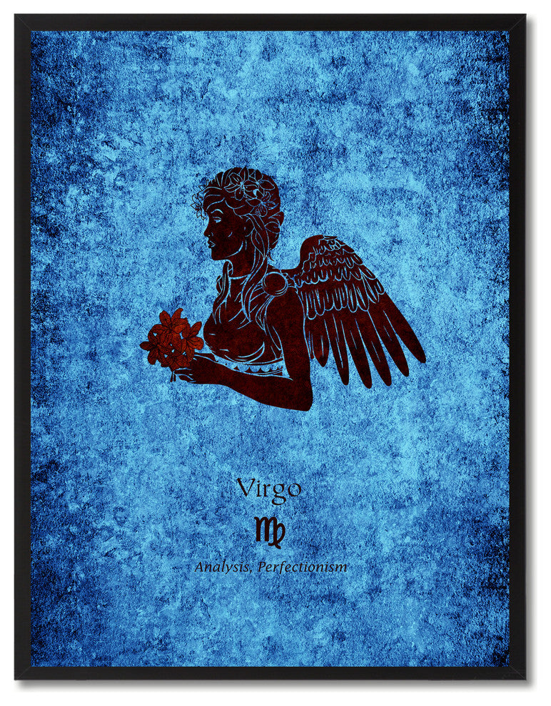 Virgo Horoscope Astrology Blue Print on Canvas with Picture Frame, 22"x29"