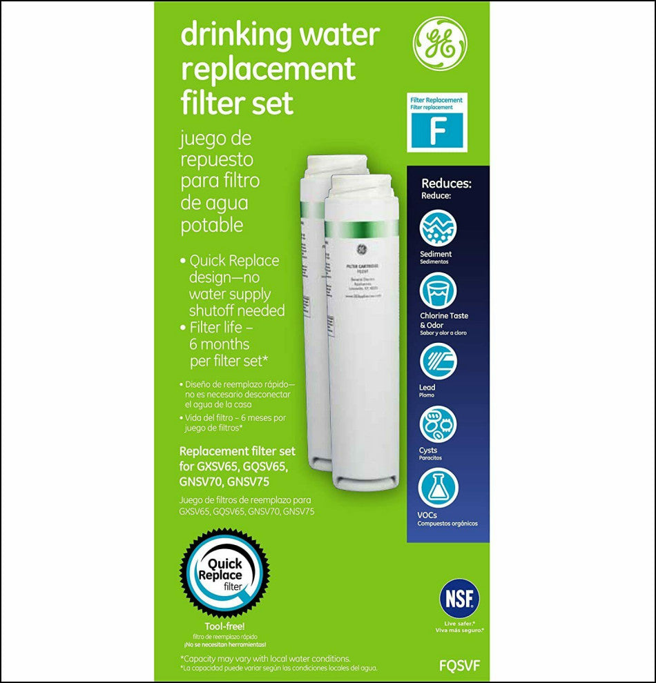 2 Pack GE FQSVF Drinking Water System Replacement Filter GXSV65, GQSV65, GNSV70