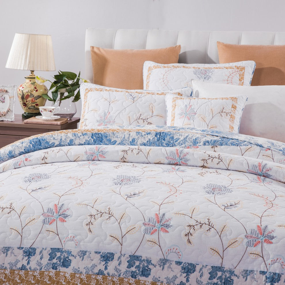 Tache Elegant Floral Embroidery Quilt Bedspread, Twin