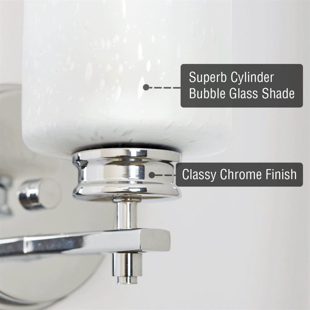 Kira Home Phoebe 8" Wall Sconce/ Light + Frosted Seeded Glass Shade, Chrome