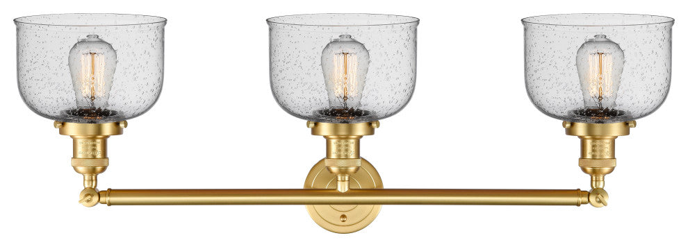 Large Bell 3 Light Bath Vanity Light, Satin Gold, Seedy