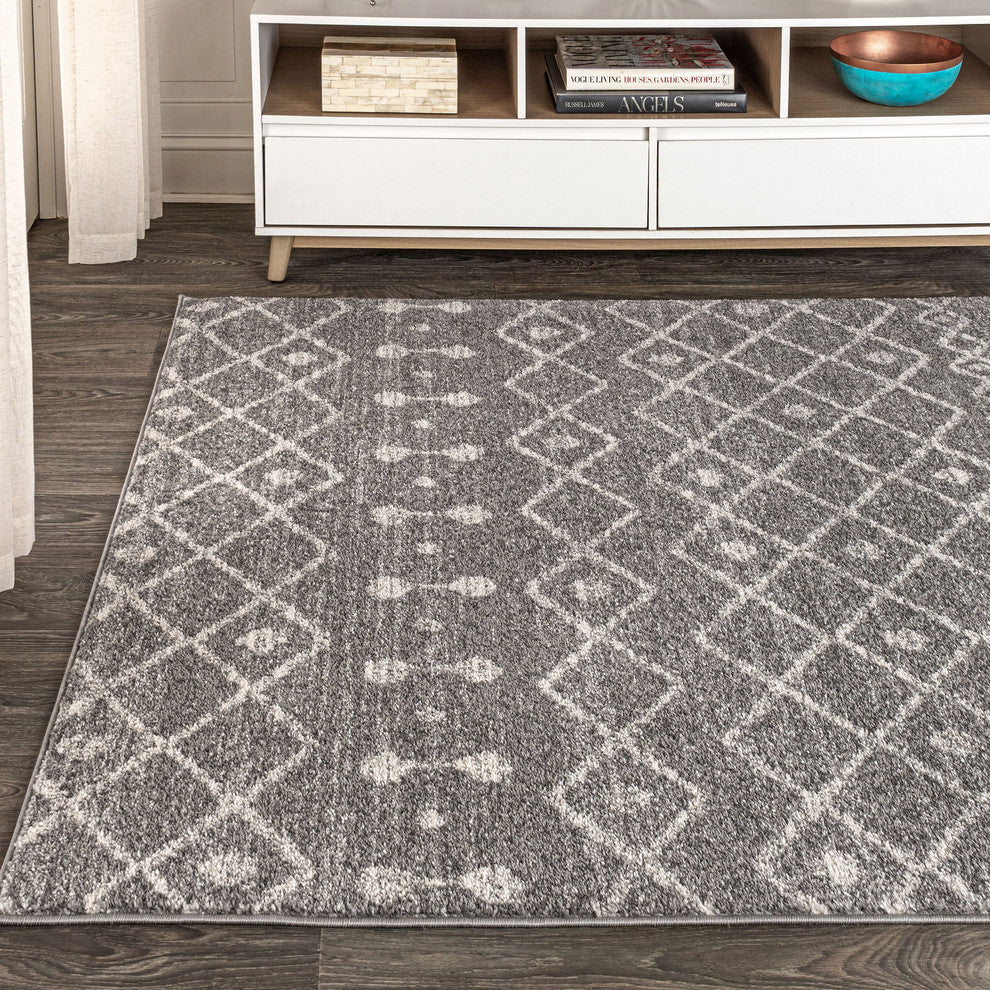 Aksil Moroccan Beni Souk Area Rug, Gray/Cream, 5 X 8