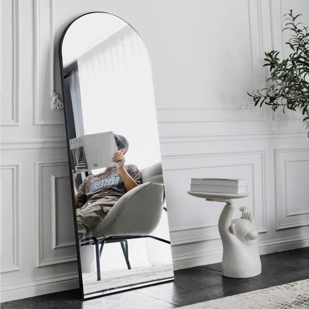 Rectangular Aluminum Framed Freestanding Bedroom Mirror, Black, 20'' X 63''