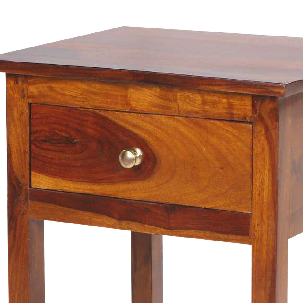 Benzara UPT-266376 Acacia Wood Rectangular End Side Table, Walnut Brown