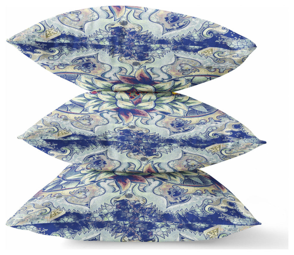 18" Blue Gray Flower Bloom Suede Throw Pillow