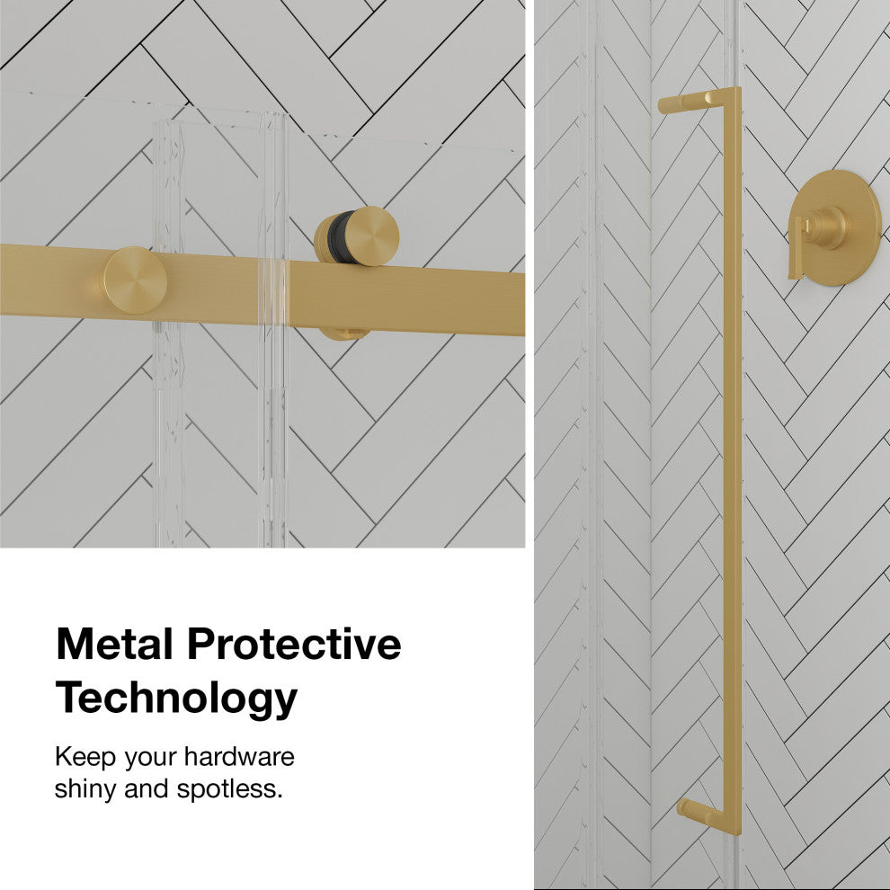 Selby Frameless Sliding Clear Alcove Shower Door, Brushed Gold, 72"