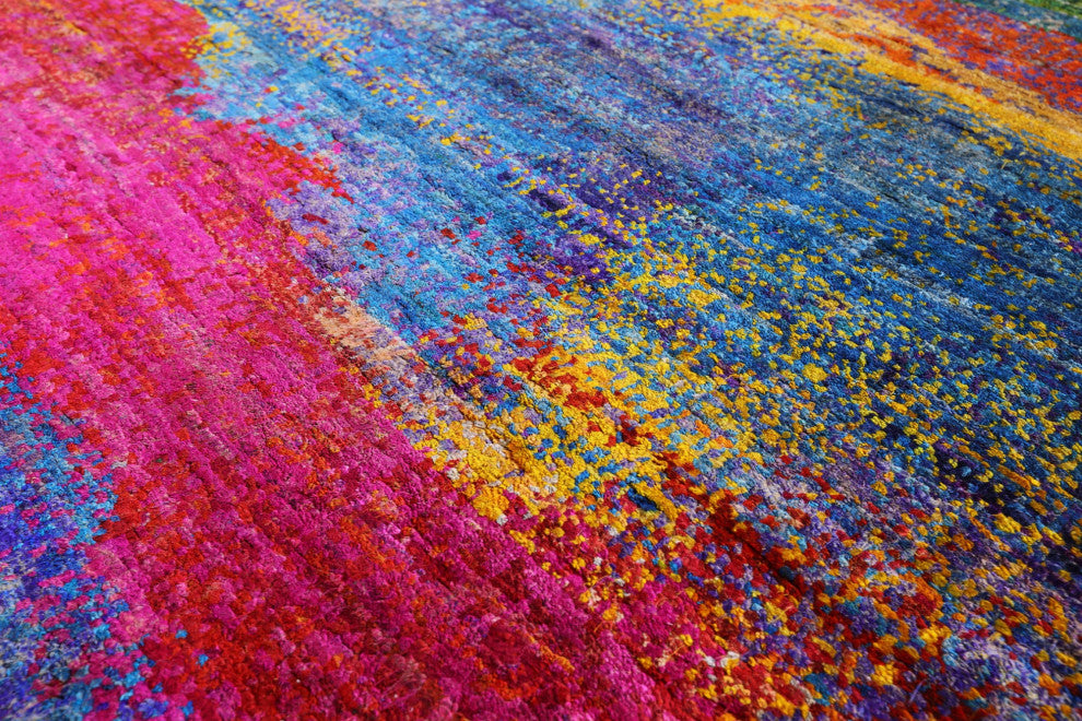 Abstract Hand-Knotted Silk Rug 5' 5" X 8' 2" - Q13093