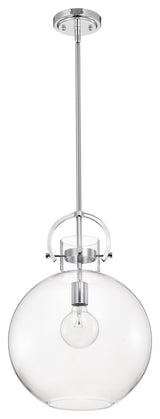 1-Light Chrome Modern Pendant With Globe-shaped Clear Glass Shade
