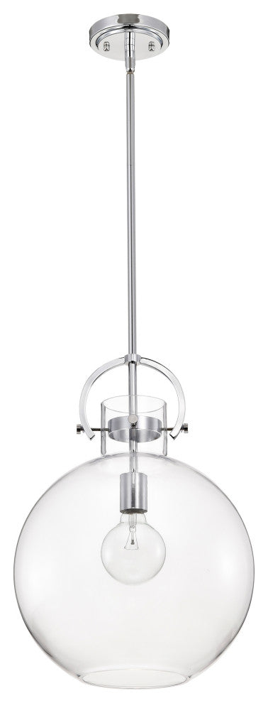 1-Light Chrome Modern Pendant With Globe-shaped Clear Glass Shade