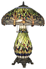 Serena d'Italia Tiffany 2-Light Green Dragonfly 25" Table Lamp with Lit Base
