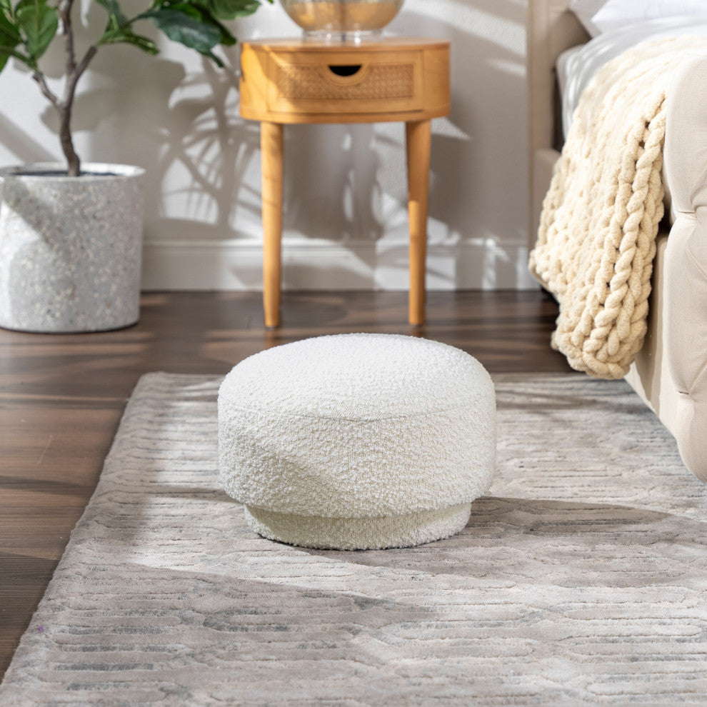 Fuji 15" Mushroom Footstool Ottoman, Ivory White Boucle