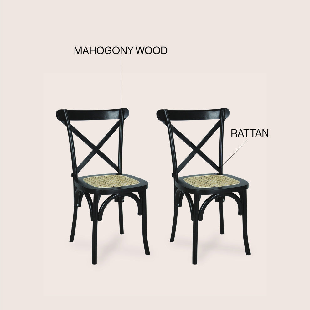 Cassis Classic Traditional X-Back Wood Rattan Dining Chair, Set of 2
