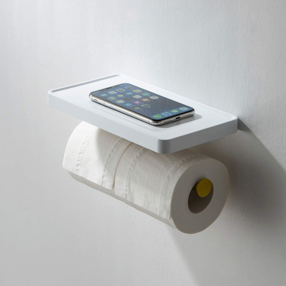 Deco Bathroom Toilet Paper Holder Double Roll With Shelf, Brushed Gold
