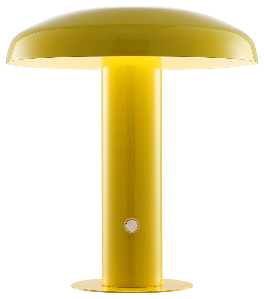 Suillius 11" Rechargeable/Cordless Iron Integrated Mushroom Table Lamp, Yellow