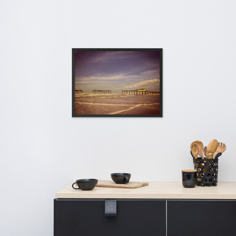 Aged View of Frisco Pier Coastal Framed Photo Paper Print, Black, 18" X 24"