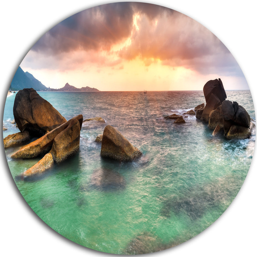 Sunrise At Blue Lamai Beach, Seashore Disc Metal Artwork, 11"