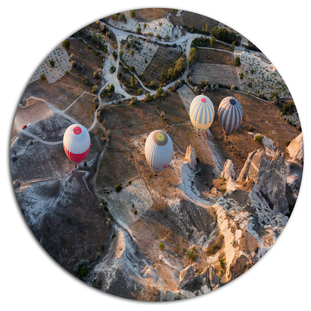 Flight With Balloons At Sunrise, Landscape Wall Round Wall Art, 11"