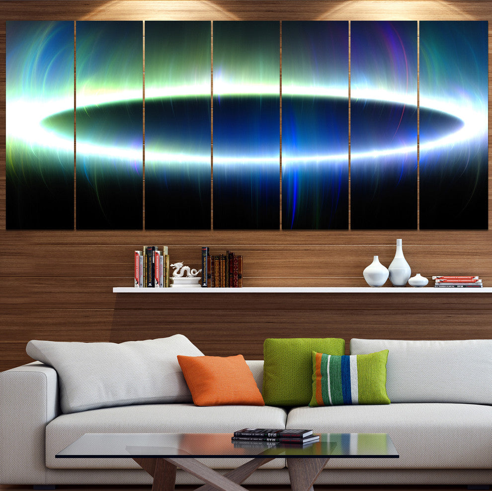 Large Blue Oval Fractal Light, Abstract Canvas Art Print, 83"x32", 7 Panels