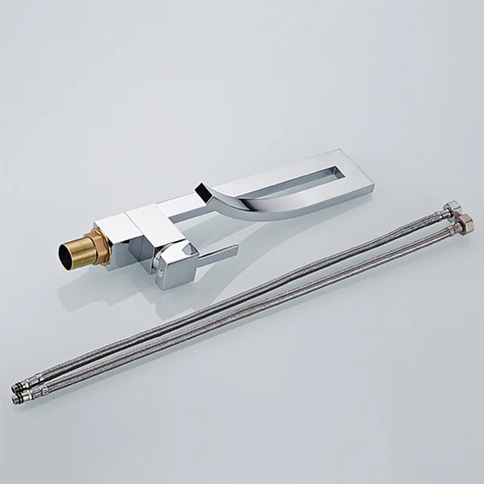 Single Handle Single Hole Bathroom Sink Faucet with Waterfall Spout, Chrome