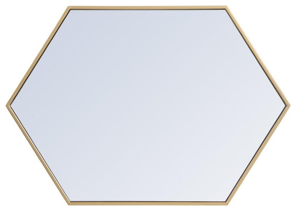Elegant Decor Eternity 34" x 24" Hexagonal Metal Frame Mirror in Brass
