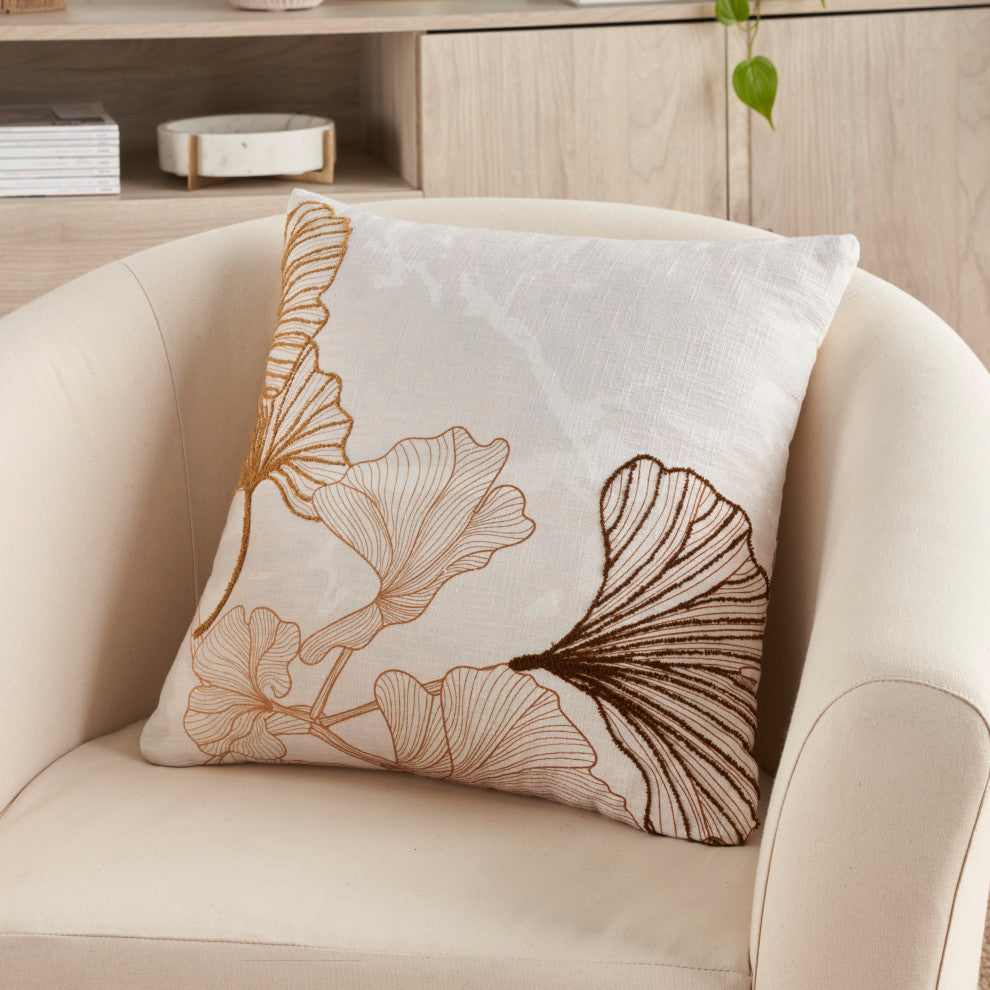 Nourison Home 18"x18" Mina Victory Cotton Fan Leaf Brown Throw Pillows