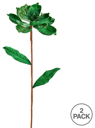 Glitter Magnolia Artificial Christmas Spray , Green, 30"