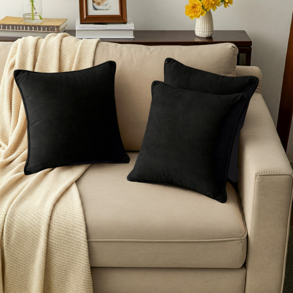 A1HC Soft Velvet Throw Pillow Covers Only, Set of 2, Black, 20"x20"