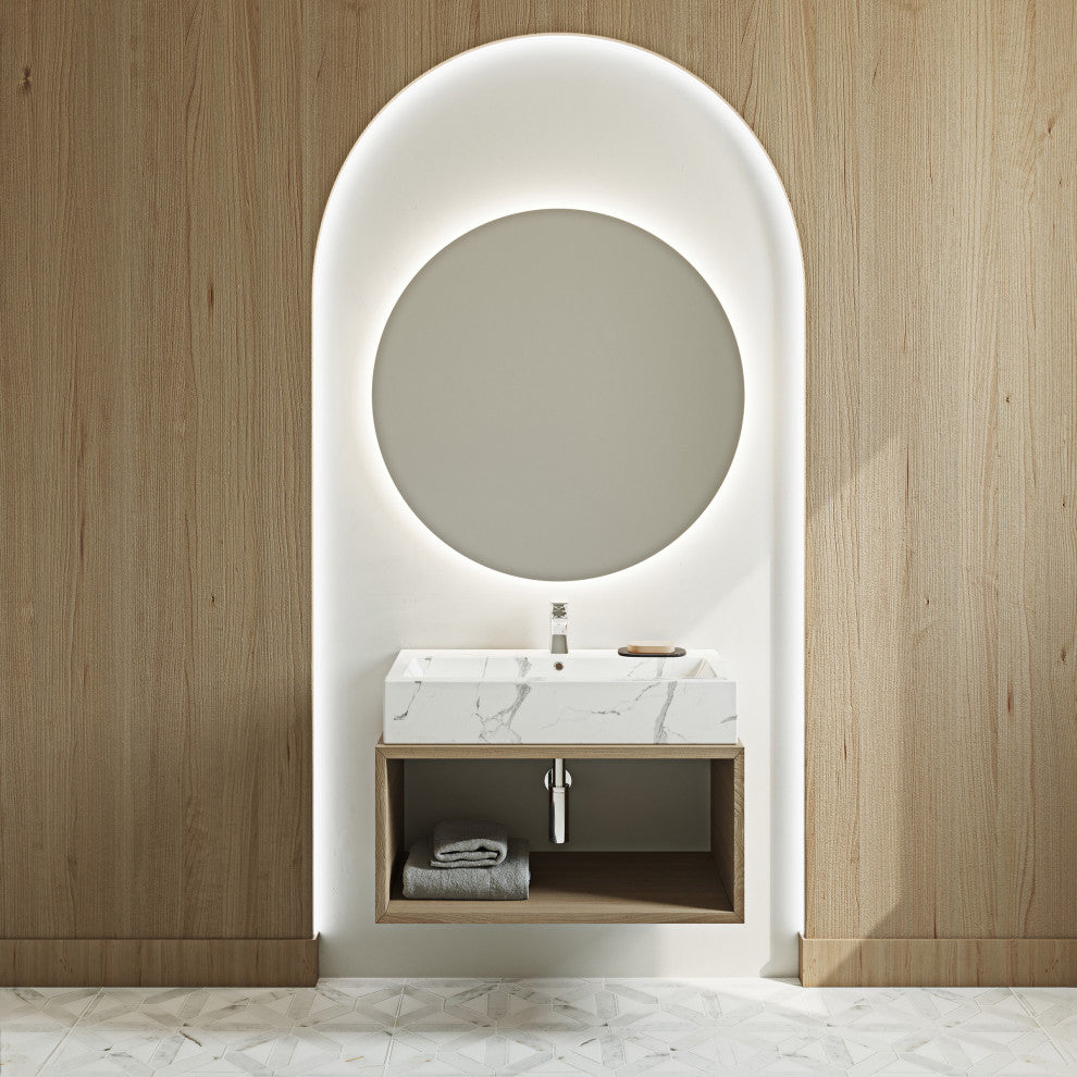 Voltaire Wide Rectangle Wall Hung Sink, White Marble