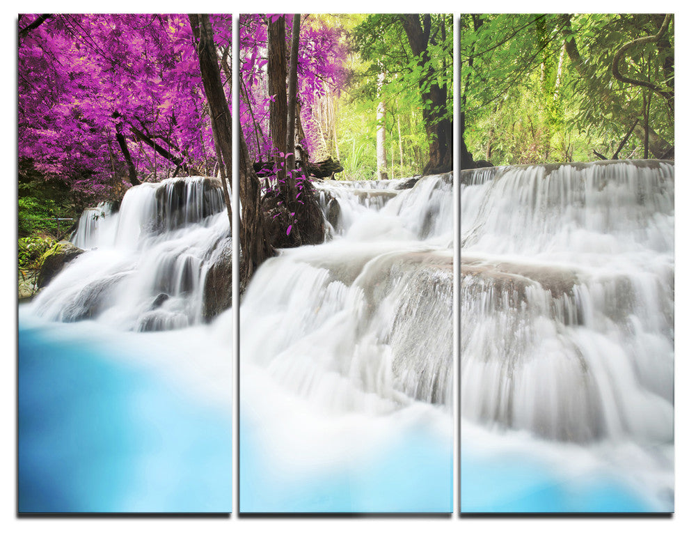 "Erawan Waterfall" Photography Glossy Metal Wall Art, 3 Panels, 36"x28"