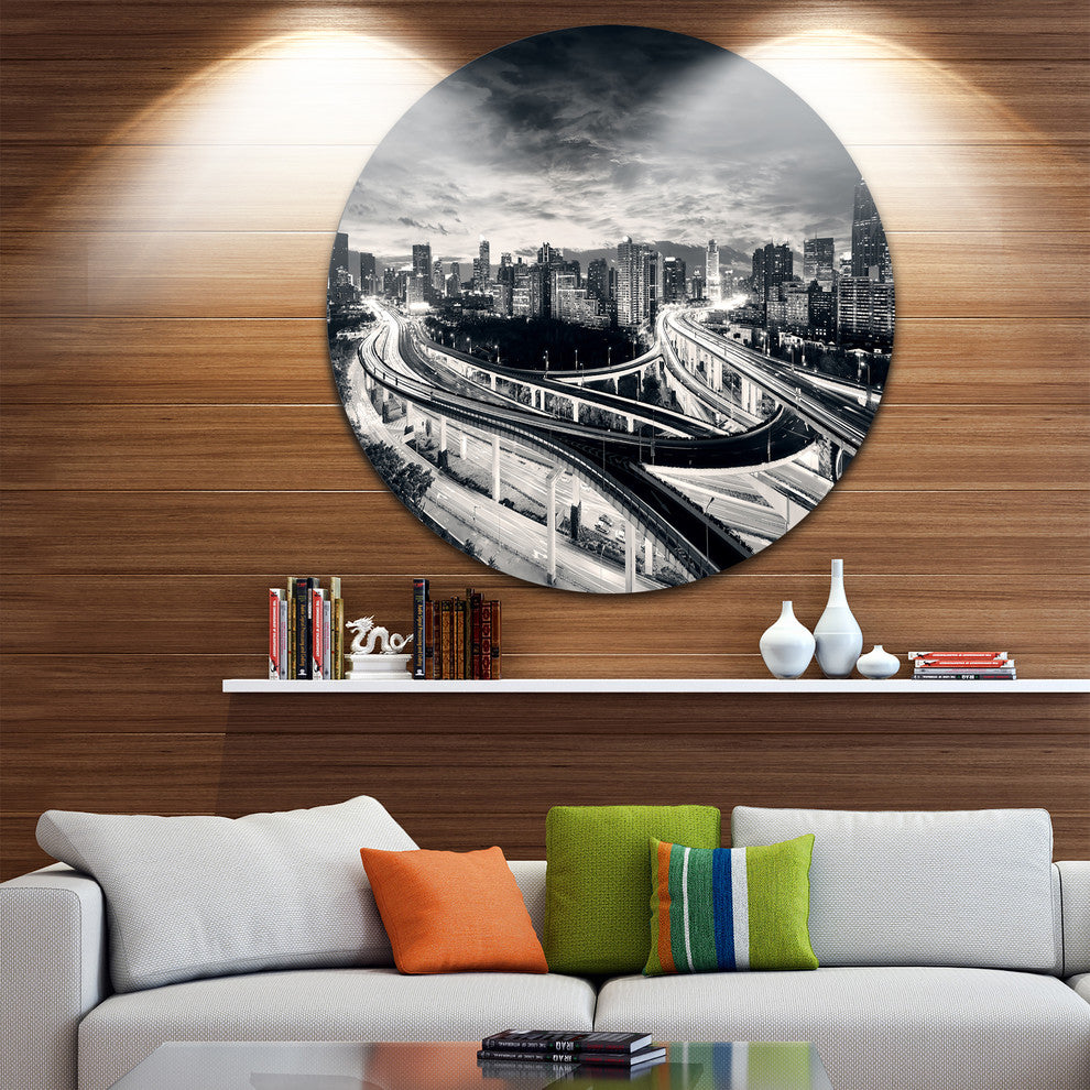 Dark Shanghai City, Cityscape Photography Disc Metal Wall Art, 36"