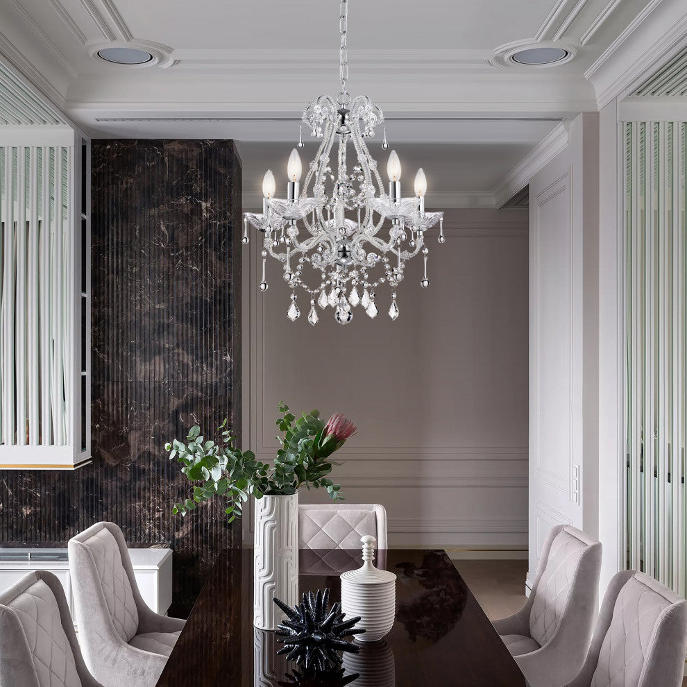 Alice 5-Light Chrome and Crystal Candle Style Chandelier Glam Lighting