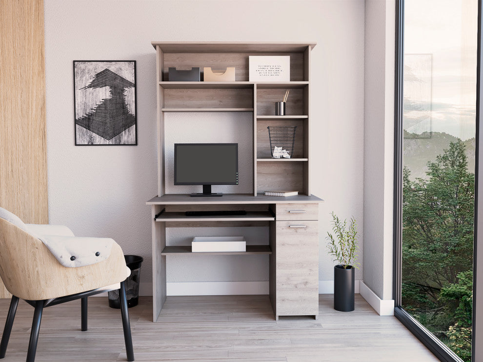 Xalo 180 Compu Hutch Desk, Light Gray