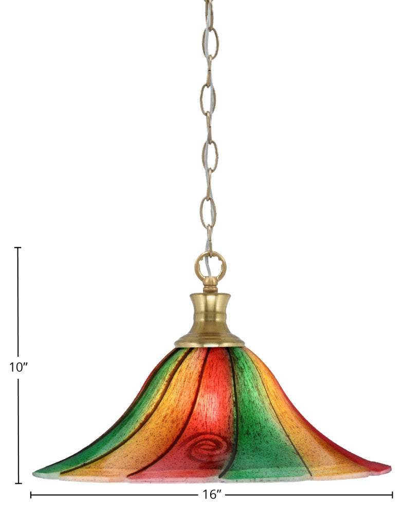Chain 1-Light Chain Hung Pendant, New Age Brass/Mardi Gras