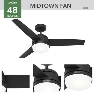 Hunter 48" Midtown Matte Black Ceiling Fan With LED Light Kit and Remote