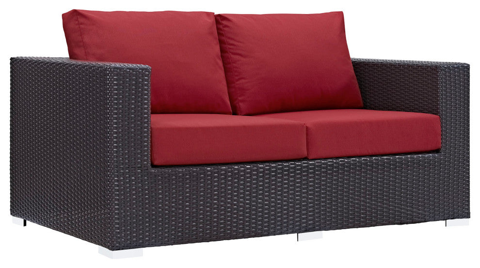 Convene 5-Piece Outdoor Wicker Rattan Sofa Set, Espresso Red