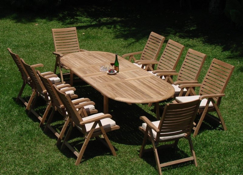 13-Piece Teak Dining Set, 117" Extension Oval Table, 12 Ashley Arm Chairs