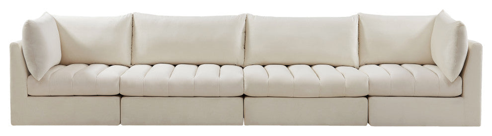 Jacob Velvet Upholstered 4-Piece Modular Sofa, Cream