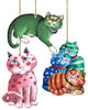 Whimsical Cats wooden Ornament Set of 3