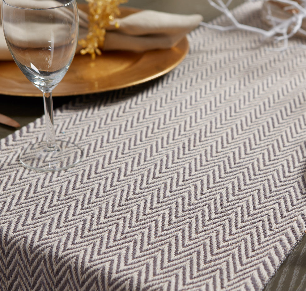 Gray Handloom Chevron Table Runner 15x108